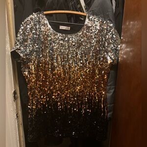 Silver/Gold/Black Short Sleeve Sequin Top XX-Large